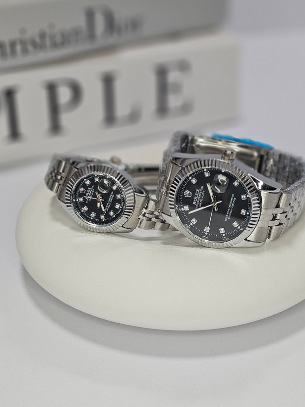 ست ساعت مچی مردانه و زنانه رولکس ROLEX صفحه مشکی